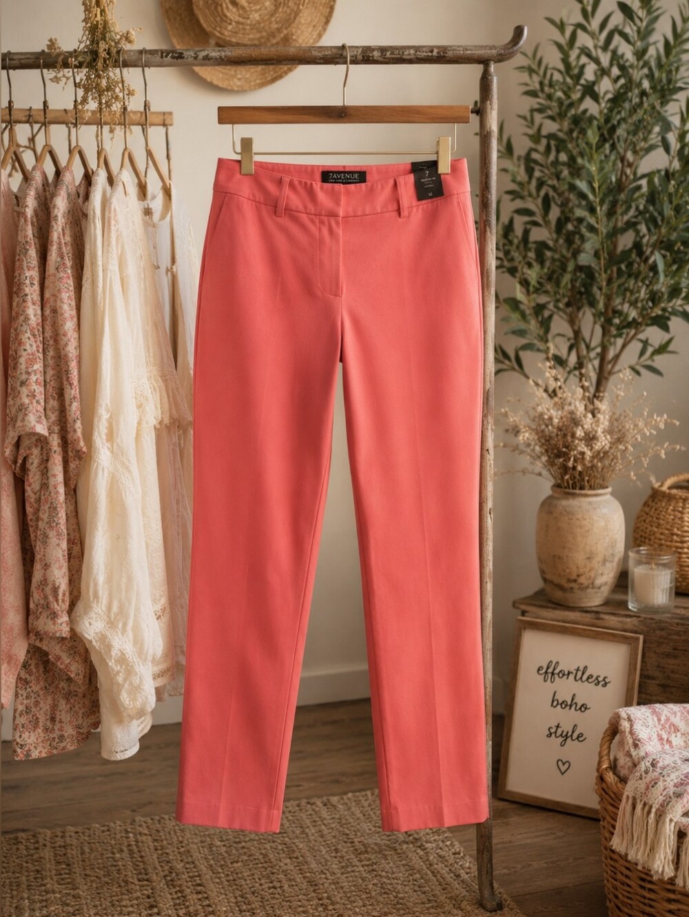 New York & Company Straight-Leg Pants in Coral Pink Size 12 Ankle Length